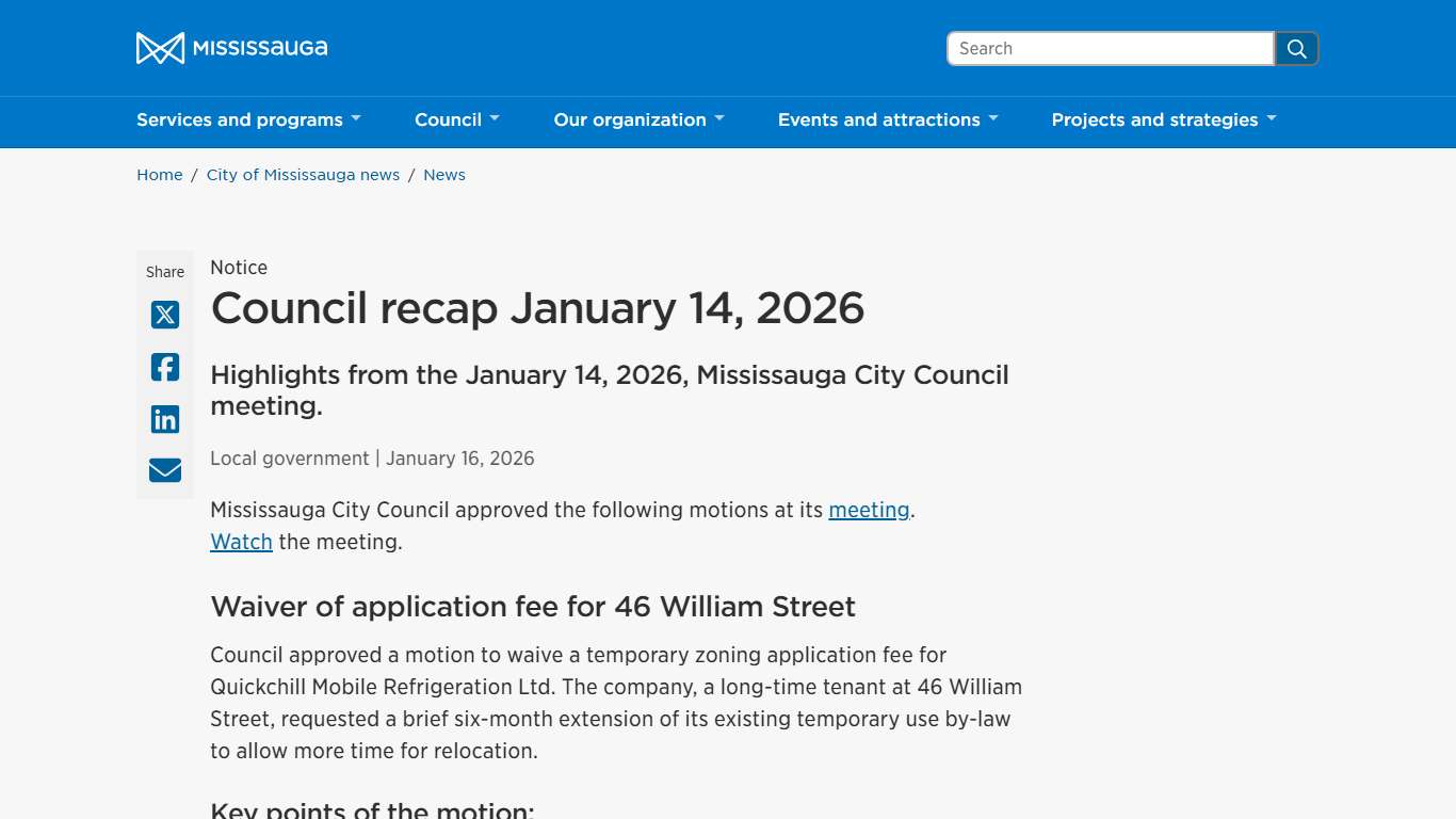 Council recap January 14, 2026 – City of Mississauga